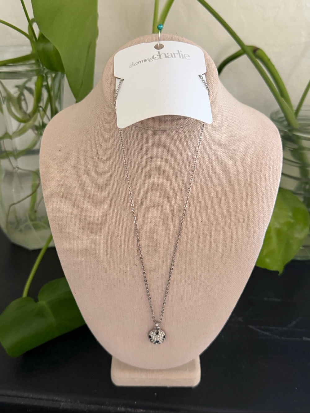 Vintage Charming Charlie Silver Crystal Pendant Necklace